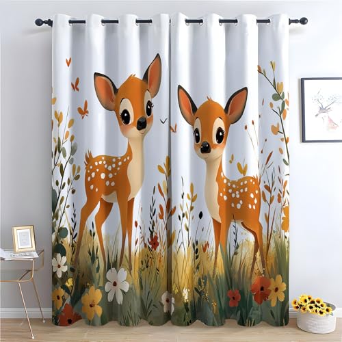 JOSUE Cartoon-Tiere LandschaftVorhänge mit Ösen Ozean Meer Blickdichte Gardinen Blackout Curtain Thermo Vorhang Kinder Mädchen Schlafzimmer Wohnzimmer-H300 x B140 cm (2er Pack) von JOSUE
