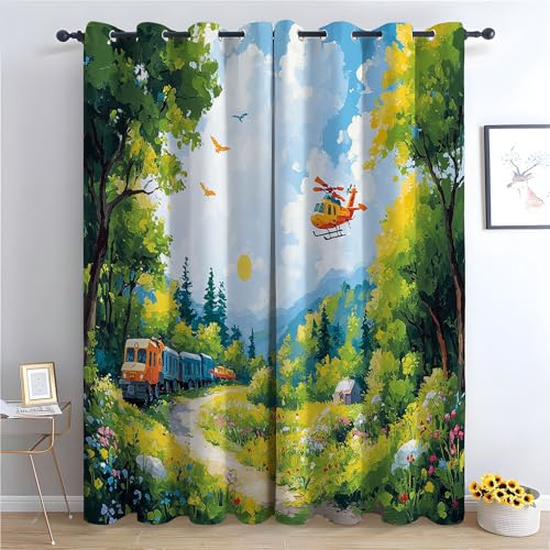 JOSUE Cartoon-Tiere Vintage Vorhänge Boho Stil Süße Früchte Blickdichte Thermo Vorhang Kälteschutz Blackout Curtain Mädchenzimmer Schlafzimmer Verdunkelung-H160 x B70 cm (2er Pack) von JOSUE