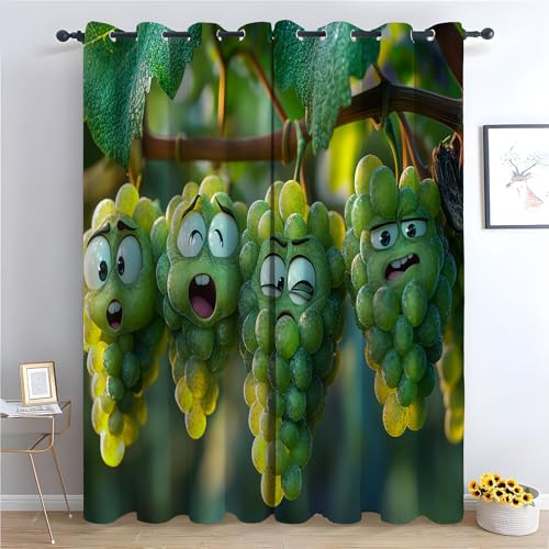 JOSUE Cartoon-Tiere Vintage Vorhänge Boho Stil Süße Früchte Blickdichte Thermo Vorhang Kälteschutz Blackout Curtain Mädchenzimmer Schlafzimmer Verdunkelung-H215 x B100 cm (2er Pack) von JOSUE