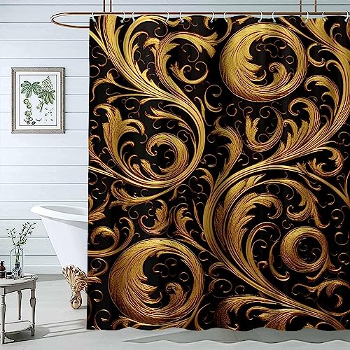JOSUE Duschvorhang Gold, Schwarz duschvorhang Wasserabweisend Badewanne Vorhang aus Polyester Waschbar Badvorhang mit 12 Duschvorhängeringen - 180x200cm JOSUE Duschvorhang Gold, Schwarz duschvorhang Wasserabweisend Badewanne Vorhang aus Polyester Waschbar Badvorhang mit 12 Duschvorhängeringen - 180x200cm von JOSUE