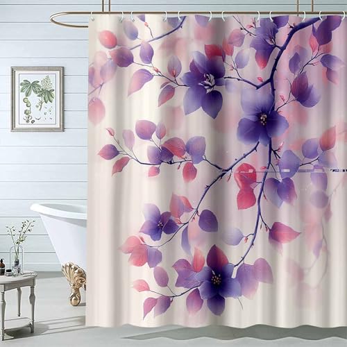 JOSUE Duschvorhang GrüN Pflanzen Aquarell Duschvorhäng Wasserdicht Polyester Stoff Waschbar Bad Vorhang mit 12 Haken für Badezimmer-H200 x B200 cm von JOSUE