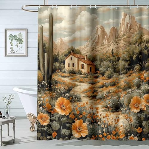 JOSUE Duschvorhang GrüNe Pflanzen Retro PflanzenNatur-Duschvorhang-Set mit Haken, schwer und wasserabweisend-H180 x B100 cm von JOSUE
