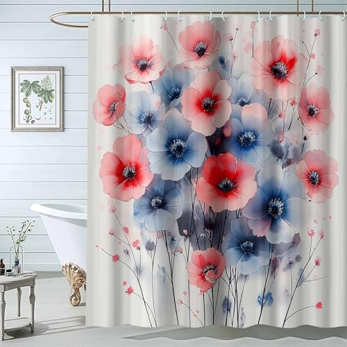 JOSUE Duschvorhang Wildblumen Botanische Bunt Natur Floral Badezimmer Dekor Ästhetisch Neutral Bad-Set Boho Badezimmer-H200 x B180 cm von JOSUE