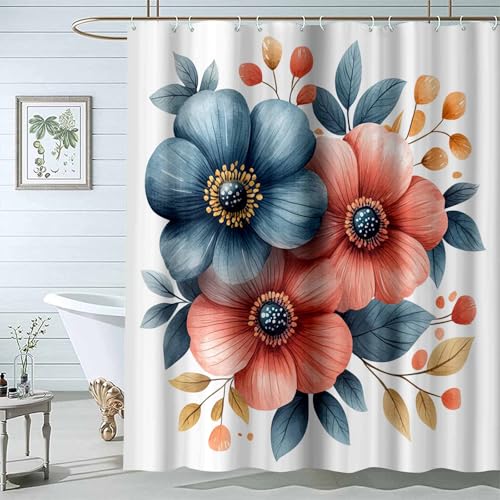 JOSUE Floral Duschvorhänge Vintage botanische Blumen Botanischer Grauer Badezimmervorhang Wasserdichter Badewannenvorhang-H200 x B280 cm von JOSUE