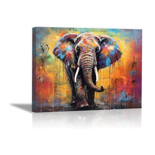 JOSUE Für Männer LeinwäNde Groß Xxl Wall Decoration Bilder,Bunter Elefant Gelb/Blau Wandbilder FüR Schlafzimmer BüRo Home Dekorationen-75x115cm Gerahmt von JOSUE