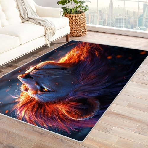 JOSUE Generic Weicher Teppich 3D Löwe Bunter Tier Löwe Schlafzimmer Dekoration Bodenbelag Innenbereich Teppich Waschbar Anti-Rutsch(Silber)-240x300cm von JOSUE