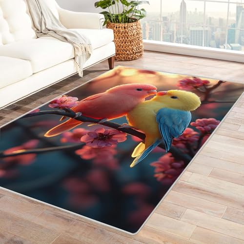 JOSUE Generic Weicher Teppich 3D Tier Carpet Bunte Blumen Schlafzimmer Dekoration Bodenbelag Innenbereich Teppich Waschbar Anti-Rutsch(Rosa 34)-150x180cm von JOSUE