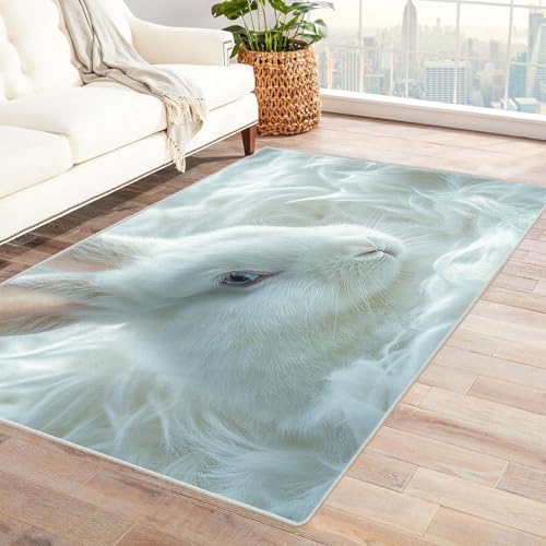 JOSUE Generic Weicher Teppich 3D Tier Carpet Osterhase Schlafzimmer Dekoration Bodenbelag Innenbereich Teppich Waschbar Anti-Rutsch(Weiß 94)-120x150cm von JOSUE