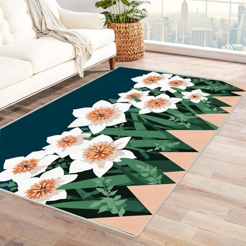 JOSUE Generic Weicher Teppich 3D Vintage Boho Rétro Carpet Blüten und Blätter Teppiche für Schlafzimmer Esszimmer rutschfest Weich Modern Teppich Groß(Grün 70)-210x270cm von JOSUE
