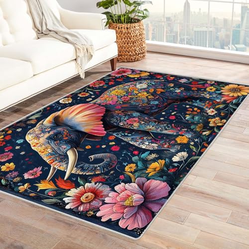 JOSUE Generic Weicher Teppich 3D Vintage Boho Rétro Carpet Blumentiere Wohnzimmer Teppich Weiche rutschfeste Waschbare Fußmatte Spielmatte Rug(Rosa)-150x180cm von JOSUE