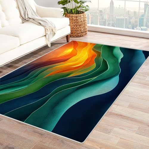 JOSUE Generic Weicher Teppich 3D Vintage Boho Rétro Carpet Bunte Linien ideal fürs Wohnzimmer, Schlafzimmer und Kinderzimmer auch als Badematte Rug(Gelb 64)-210x270cm von JOSUE