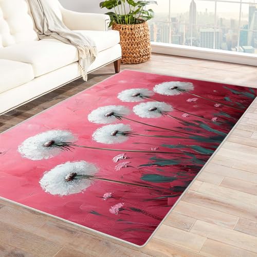JOSUE Generic Weicher Teppich 3D Vintage Boho Rétro Carpet Minimalistische Pflanzen Wohnzimmer Teppich Weiche rutschfeste Waschbare Fußmatte Spielmatte Rug(Rosa 100)-210x300cm von JOSUE