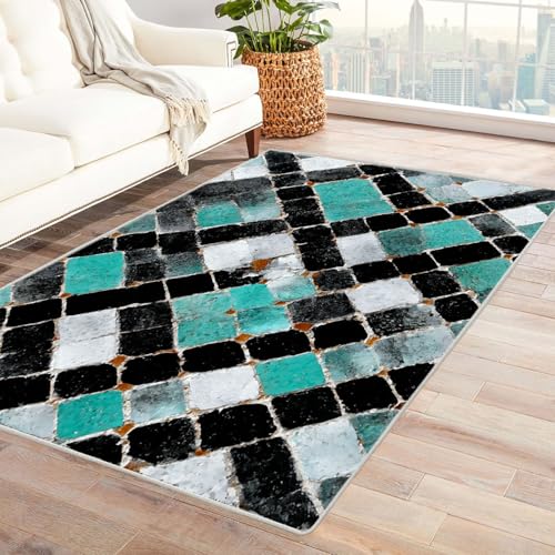 JOSUE Generic Weicher Teppich 3D Vintage Boho Rétro Carpet Schwarz-Weiß Teppiche für Schlafzimmer Esszimmer rutschfest Weich Modern Teppich Groß(Schwarz 82)-210x270cm von JOSUE