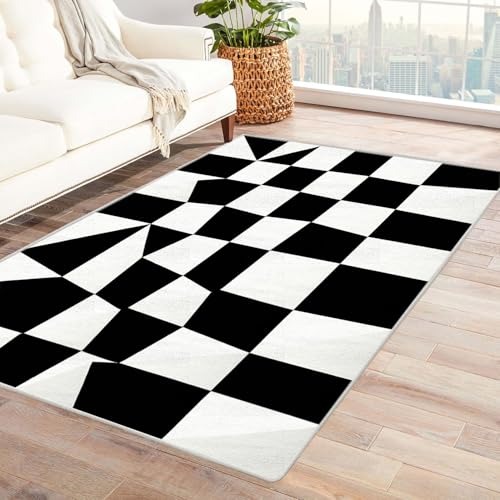 JOSUE Generic Weicher Teppich 3D Vintage Boho Rétro Carpet Schwarz-Weiß ideal fürs Wohnzimmer, Schlafzimmer und Kinderzimmer auch als Badematte Rug(Grau 28)-210x300cm von JOSUE