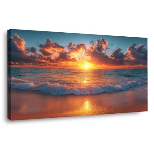 JOSUE Gold, Orange Leinwand Bilder Vlies Leinwandbild Kunstdruck modern Wandbilder, Sonnenuntergang Meer Groß XXL Wanddekoration Wand Bild - Ozean Natur Landschaft-30x60cm Gerahmt JOSUE Gold, Orange Leinwand Bilder Vlies Leinwandbild Kunstdruck modern Wandbilder, Sonnenuntergang Meer Groß XXL Wanddekoration Wand Bild - Ozean Natur Landschaft-30x60cm Gerahmt von JOSUE