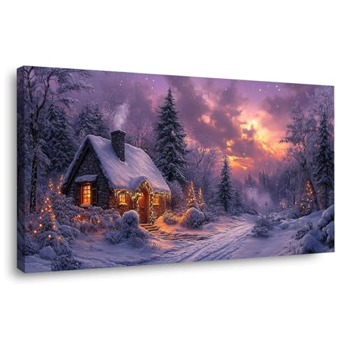 JOSUE Gold, schwarz Deko Winter Landschaftsbilder Leinwandbild, Winter Schnee Bäume Modernen winterbilder Eignen Sich FüR Wohnzimmer,Arbeitszimmer,Esszimmer-60x120cm Gerahmt von JOSUE