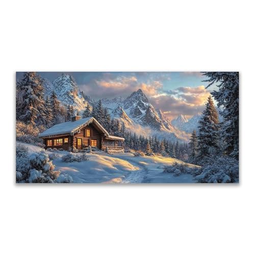 JOSUE Grau, weiß Bilder Winterlandschaft XXL Wald, Sonnenuntergang in den Bergen Wohnzimmer Wandbilder Leinwandbilder Bild auf Leinwand Kunstdruck Wanddeko-70x140cm Ungerahmt von JOSUE