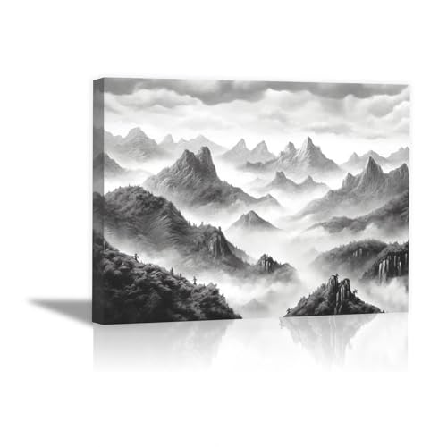 JOSUE GroßE Berge Wanddekoration Wolken-Szenerie KüChenbilder Leinwand,Weiß, grün Wandbilder FüR Schlafzimmer Wohnzimmer BüRo Home Dekorationen-20x30cm Gerahmt von JOSUE