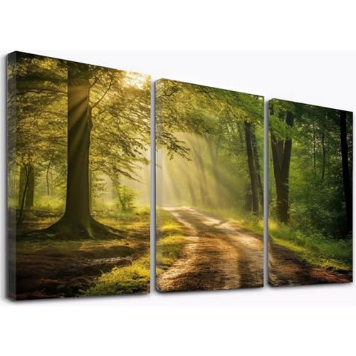 JOSUE Herbstwald 3 Teilig Leinwand-Wandbilder, Waldlandschaft Grün, Beige Bilder äSthetisches Raumdekor FüR Galerie Wohnzimmer Badezimmer Wanddekoration -40x60cm Gerahmt von JOSUE