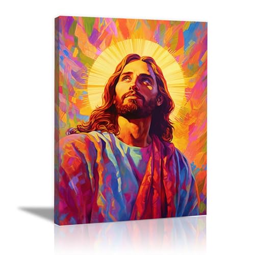 JOSUE Jesus LeinwäNde Groß Xxl Wandbilder Schlafzimmer Deko, Glaube Jesus Rot, Blau Canvas Painting Wanddekoration Wohnzimmer Wanddeko -50x70cm Gerahmt von JOSUE