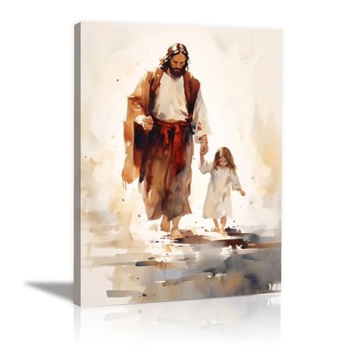 JOSUE Jesus Leinwandbilder, Religiöser Jesus Rot, grau Bild Leinwand Vlies Wandbild Kunstdruck Wohnzimmer Wanddekoration -50x70cm Gerahmt von JOSUE