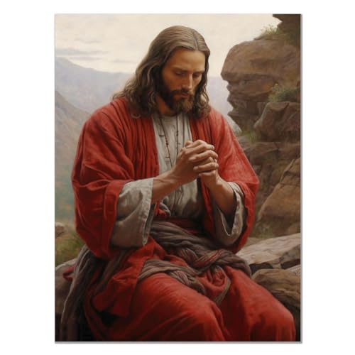 JOSUE Jesus Poster Leinwand Wandbilder, Jesus-Porträt Rot Bild GemäLde FüR Wohnzimmer Schlafzimmer Badezimmer KüChe Wanddekoration -40x60cm Ungerahmt von JOSUE