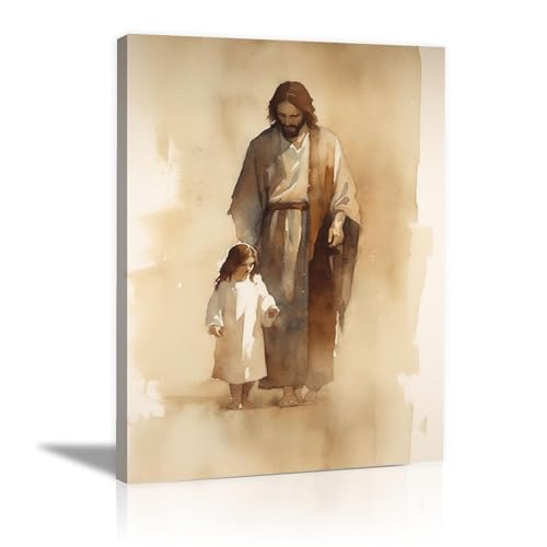 JOSUE Jesus Poster Leinwand Wandbilder, Jesus-Porträt Weiß, braun Bild GemäLde FüR Wohnzimmer Schlafzimmer Badezimmer KüChe Wanddekoration -20x30cm Gerahmt von JOSUE