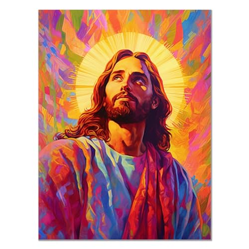 JOSUE Jesus Wandbilder Leinwanddrucke, Jesus-Kreuz Rot, Blau Bilder für Wohnzimmer Schlafimmer Korridor Küche Deko -70x100cm Ungerahmt von JOSUE