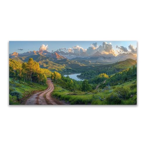 JOSUE Landschaft Bilder Natürliche Landschaft LeinwäNde Groß Xxl Bilder,Grün, weiß Bild Moderne Wandbilder Wohnzimmer Schlafzimmer Wanddeko-80x160cm Ungerahmt von JOSUE