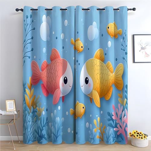 JOSUE Mid Century vorhänge für Kinderzimmer Niedliche Tiere Gardinen Blickdichte Vorhang Kälteschutz Blackout Curtain Wohnzimmer Verdunkelung Fenster, 2 Stück-H240 x B140 cm (2er Pack) von JOSUE