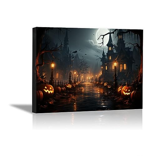 JOSUE Minimalistischer Halloween-Kürbis Leinwand Bilder Set, Orange, Schwarz Bilder äSthetisches Wohnzimmer,Schlafzimmer KüChendekor Raumdekoration -40x60cm Gerahmt von JOSUE