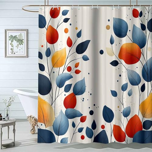 JOSUE Moderne Pflanzen Grau Duschvorhang Bunt Natur Floral Badezimmer Dekor Ästhetisch Neutral Bad-Set Boho Badezimmer-H180 x B100 cm von JOSUE