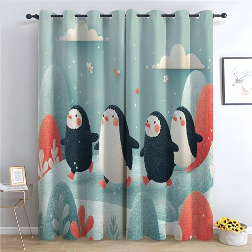 JOSUE Natur Vorhänge Cartoon-Tiere Niedliche Tiere Gardinen Deko Ösenvorhang Dekoschal Dekogardinen für Schlafzimmer Wohnzimmer-H220 x B132 cm (2er Pack) von JOSUE