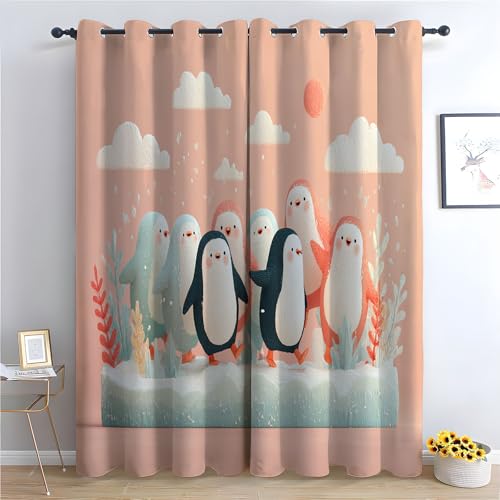JOSUE Natur Vorhänge Cartoon-Tiere Niedliche Tiere Gardinen Deko Ösenvorhang Dekoschal Dekogardinen für Schlafzimmer Wohnzimmer-H230 x B160 cm (2er Pack) von JOSUE
