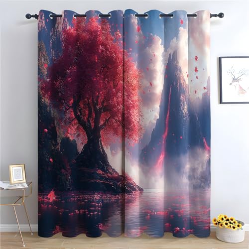 JOSUE Natur Vorhänge Wald Abstrakter Baum des Lebens 2er Set, Thermovorhang Kälteschutz Schallschutz für Wohnzimmer Schlafzimmer-H140 x B110 cm (2er Pack) von JOSUE