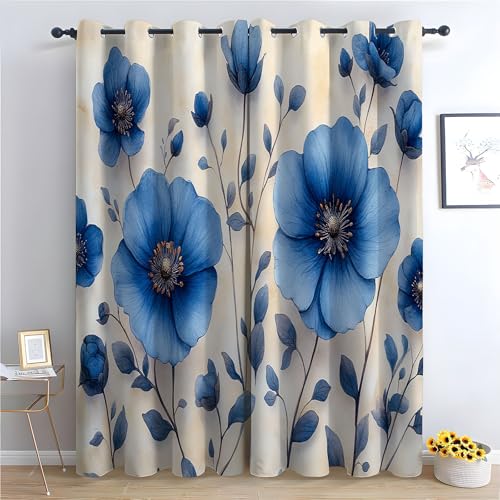 JOSUE Natur Vorhänge Wald Minimalistische Blumen Vintage Muster Verdunkelungsvorhang Landhaus Polyester Ösenschal für Schlafzimmer Wohnzimmer-H180 x B140 cm (2er Pack) von JOSUE
