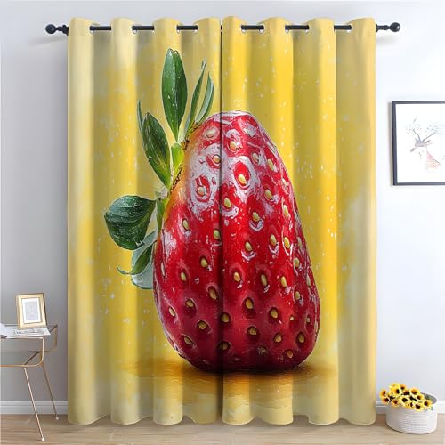JOSUE Natur Vorhänge Wald Minimalistisches Obst Ösen Gardinen mit Blickdichte Thermo Kälteschutz Blackout Curtain Verdunkelung Fenster-H180 x B100 cm (2er Pack) von JOSUE