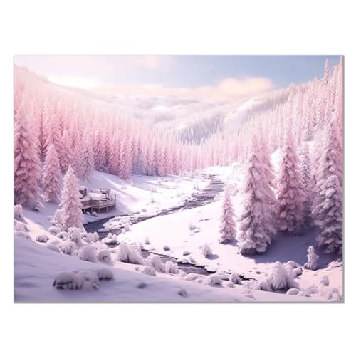 JOSUE Natur Winterlandschaft Abstrakte Malerei Auf Leinwand, Schneewald Weiß, rosa Bilder BüRo Wohnzimmer Schlafzimmer Zuhause Badezimmer Dekoration -75x115cm Ungerahmt von JOSUE