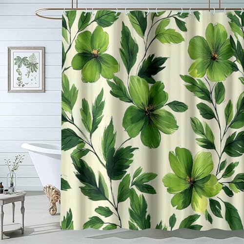 JOSUE Neutral Duschvorhang Blätter Pflanze Badewanne Vorhang natürliche Bad Vorhang im Freien für Badezimmer Dekor mit Haken-H200 x B300 cm von JOSUE