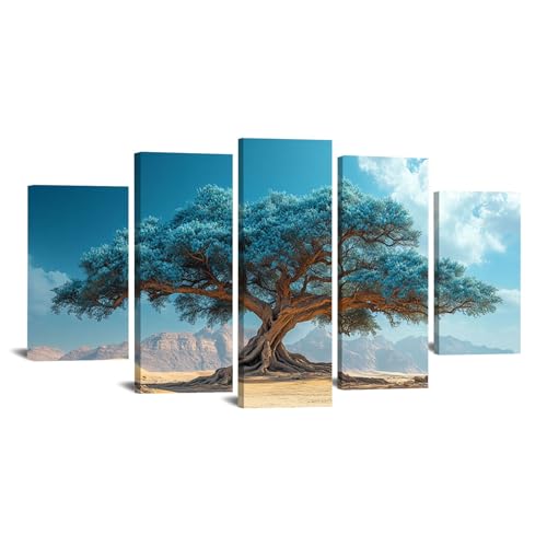 JOSUE Set 5Teilig Leinwand Groß XXL Deko Schlafzimmer Aesthetic Leinwandbilder Minimalismus Abstrakt Wanddeko Aesthetic Schlafzimmer Badezimmer Büro Zimmer(Blau 24)-100x150cm Gerahmt von JOSUE