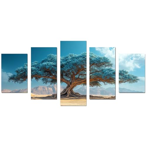 JOSUE Set 5Teilig Leinwand Groß XXL Deko Schlafzimmer Aesthetic Leinwandbilder Minimalismus Abstrakt Wanddeko Aesthetic Schlafzimmer Badezimmer Büro Zimmer(Blau 24)-100x200cm Ungerahmt von JOSUE