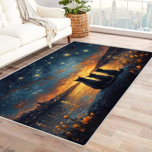 JOSUE Teppich Tier 3D Carpet Teppiche Sternenhimmel des Sees Wohnzimmer Teppich Weiche rutschfeste Waschbare Fußmatte Spielmatte Rug(Blau 120)-120x150cm von JOSUE