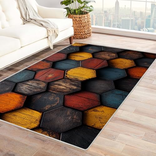 JOSUE Teppich Vintage Boho 3D Rétro Carpet Teppiche Abstrakte Linien ideal fürs Wohnzimmer, Schlafzimmer und Kinderzimmer auch als Badematte(Gelb 12)-210x270cm von JOSUE