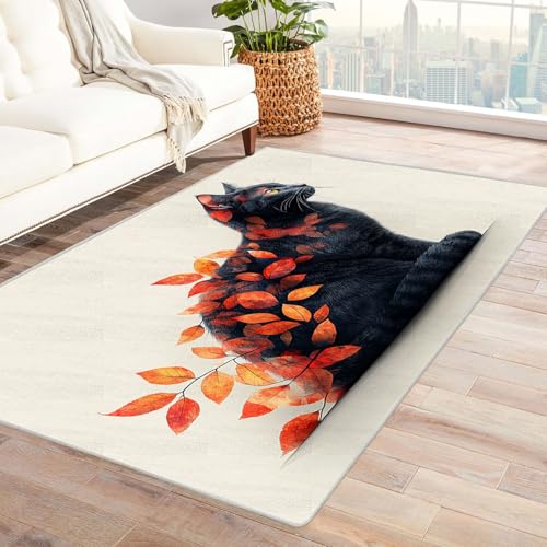 JOSUE Teppich Vintage Boho 3D Rétro Carpet Teppiche Blatt Tier Teppiche für Schlafzimmer Esszimmer rutschfest Weich Modern Teppich Groß(Schwarz 66)-90x120cm von JOSUE