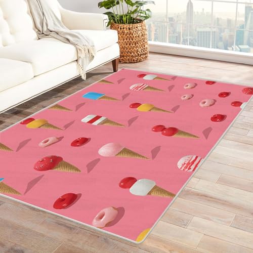 JOSUE Teppich Vintage Boho 3D Rétro Carpet Teppiche Bunte Früchte Kinderzimmer Teppich Nachttisch Moderner Einfacher Rug(Rosa 18)-90x120cm von JOSUE