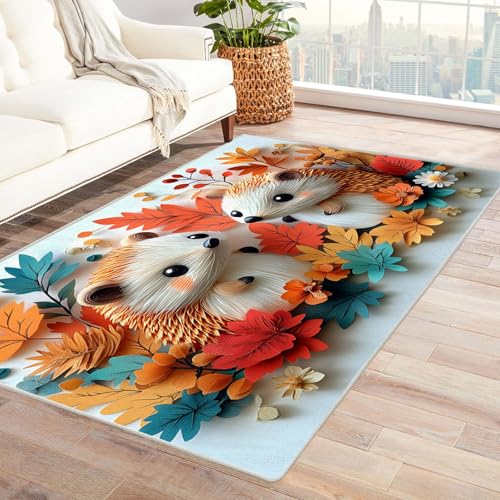 JOSUE Teppich Vintage Boho 3D Rétro Carpet Teppiche Karikatur Niedliche Tiere Teppiche für Schlafzimmer Esszimmer rutschfest Weich Modern Teppich Groß(Braun 90)-150x240cm von JOSUE