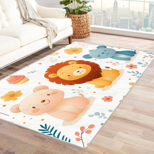 JOSUE Teppich Vintage Boho 3D Rétro Carpet Teppiche Niedliche Tiere Moderne Wohnzimmer Teppich Für Küche Flur Esszimmer Eingangsbereich(Orange 36)-210x270cm von JOSUE