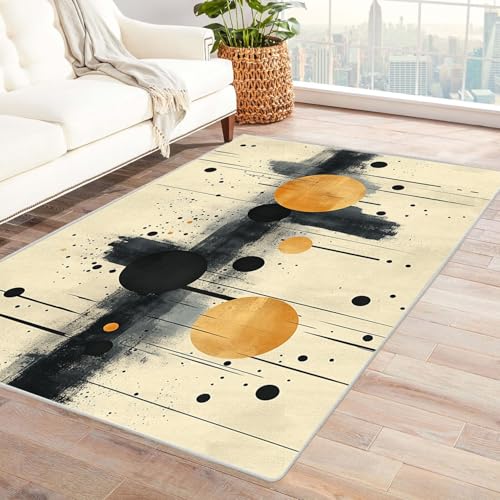 JOSUE Teppich Wohnzimmer Waschbarer Boho Abstrakt Teppiche für Schlafzimmer Esszimmer rutschfest Weich Modern Teppich Groß Rug(Schwarz 2)-210x300cm von JOSUE