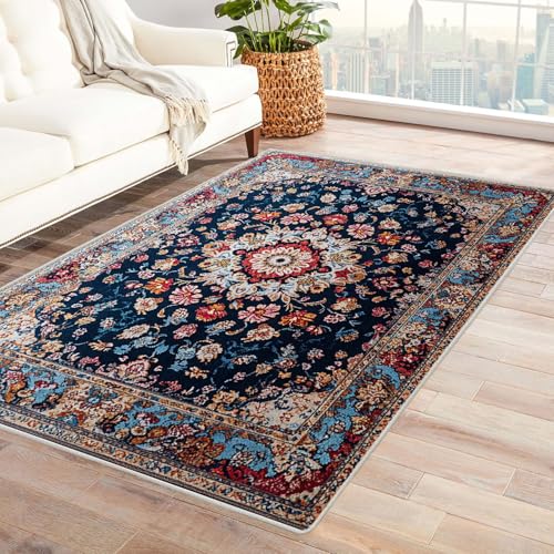 JOSUE Teppich Wohnzimmer Waschbarer Boho Abstrakt Teppiche für Schlafzimmer Esszimmer rutschfest Weich Modern Teppich Groß Rug(Schwarz 56)-240x300cm von JOSUE