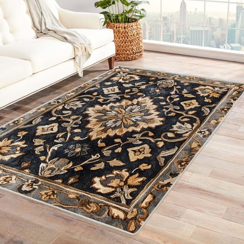 JOSUE Teppich Wohnzimmer Waschbarer Boho Böhmische Schlafzimmer Badezimmer Rutschfester Rug Eingangstürmatte Ocean Kinderkrabbel Carpet(Beige 11)-120x180cm von JOSUE